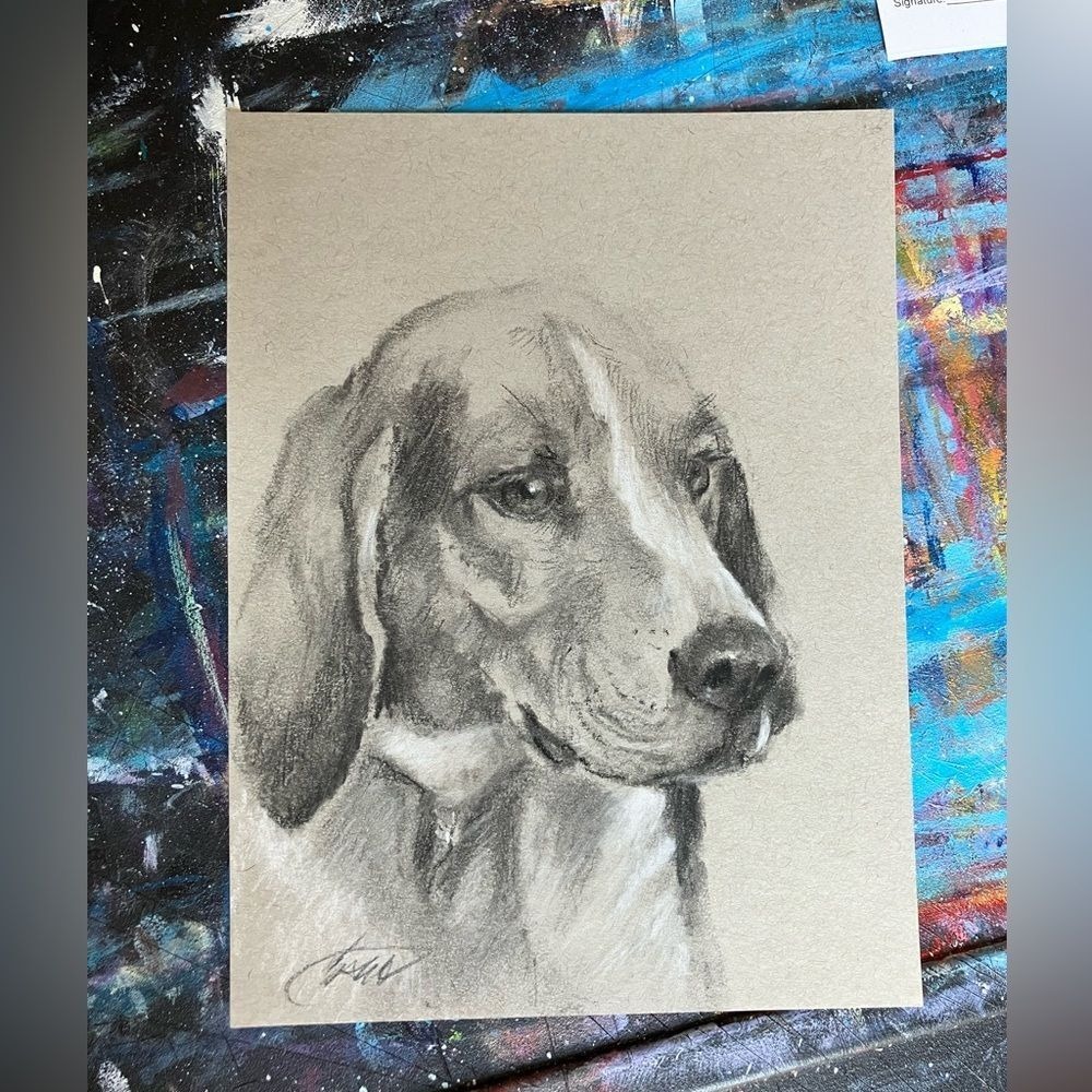Original Painting Beagle dog Art charcoal pastel Dogs artwork Ooak Artettina USA - Picture 3 of 6